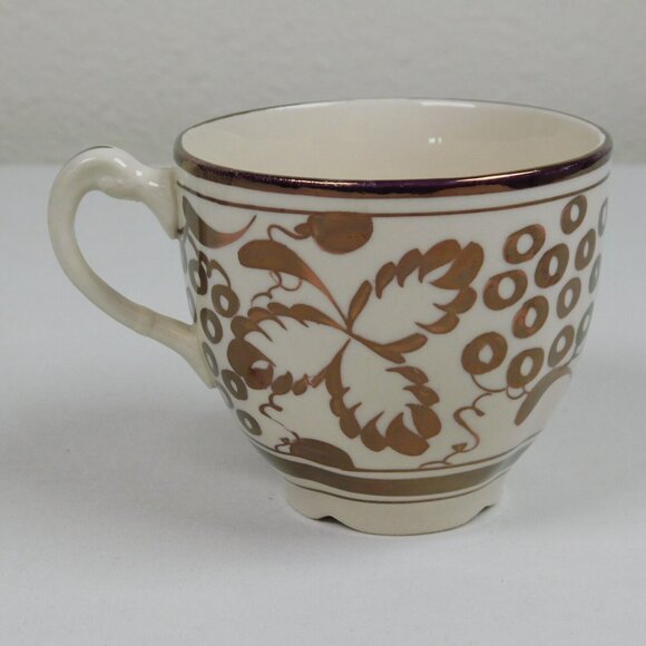 Grays Pottery Copper Luster Grapes Leaves Hand Painted Cup And Saucer Set FLAW - Picture 3 of 11